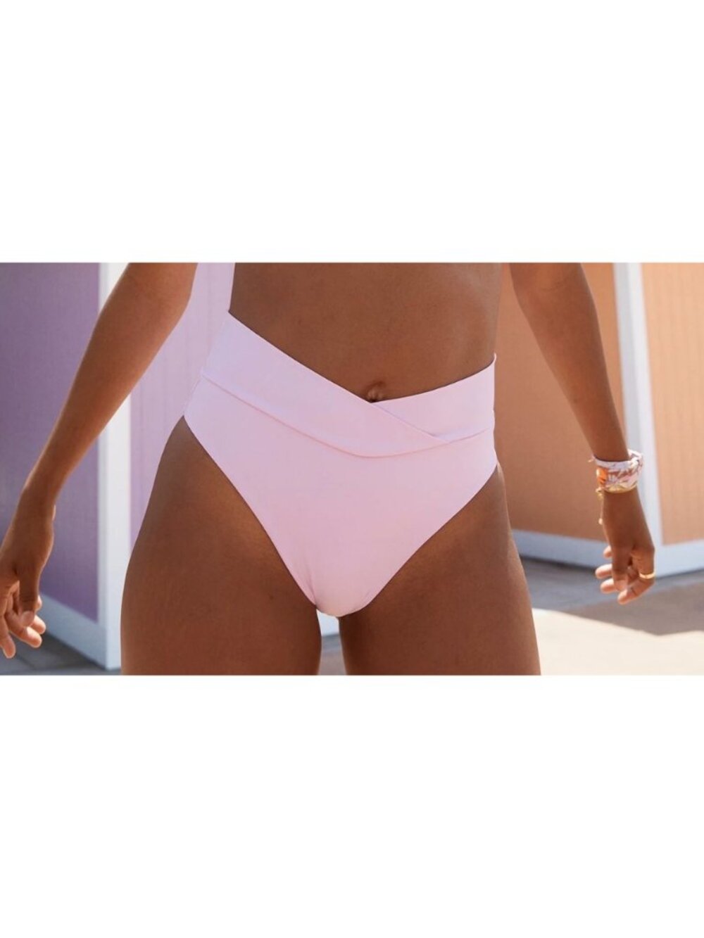 AERIE High Waisted Bikini Bottoms Sz L Light Pink Full Coverage Crossover Band